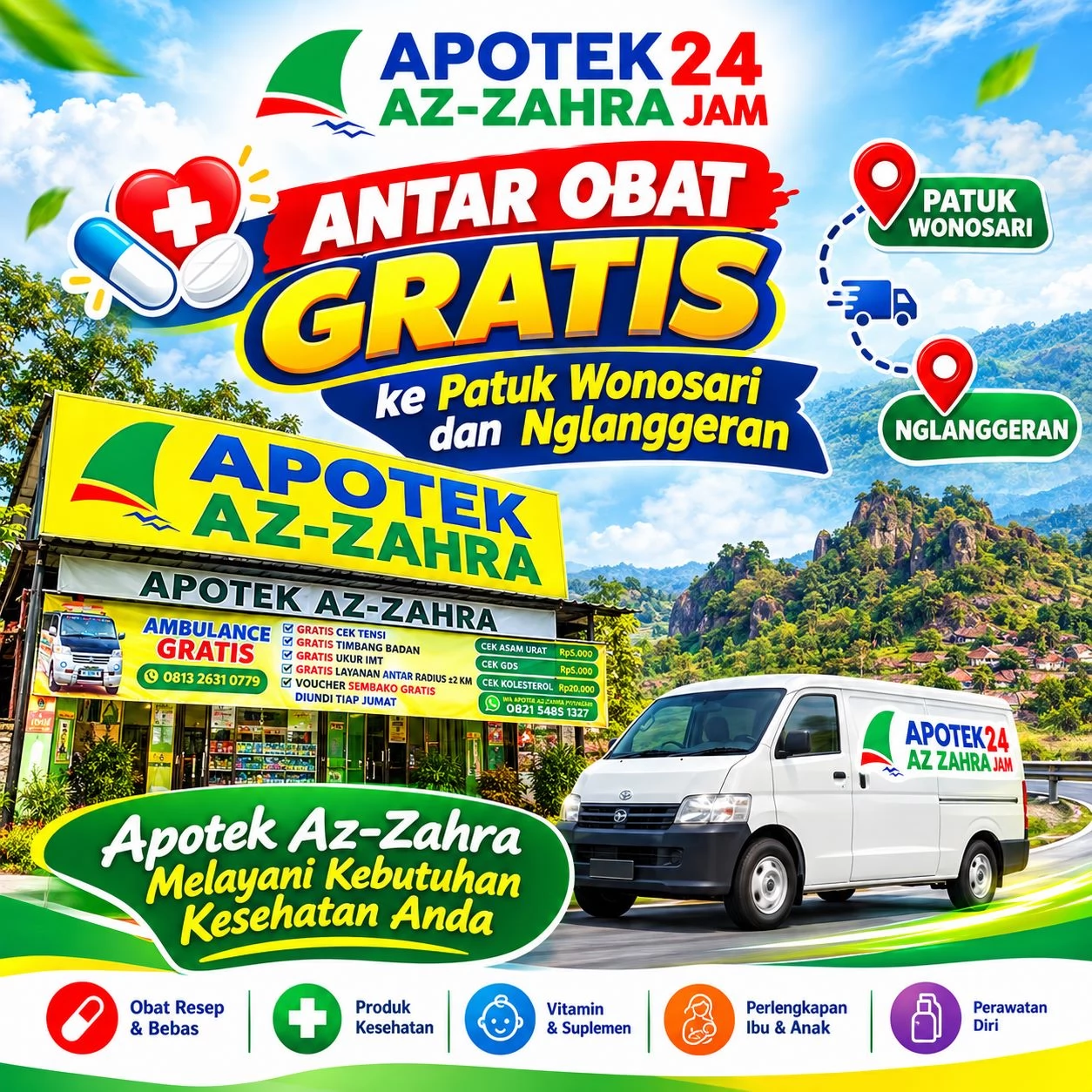 Antar Obat Gratis ke Patuk Wonosari dan Nglanggeran, Apotek Az-Zahra Siap Melayani Kebutuhan Kesehatan Anda